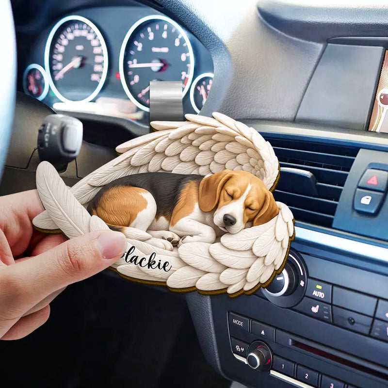 Art Design,Healing,Christmas,Pet Memorial,Pet Lovers,Memorial,Photo - Sleeping Pet Angle Wing - Custom Photo Sleeping Angel Remembrance Memorial Dog Cat Pet - Personalized Custom Shaped Car Visor Clip