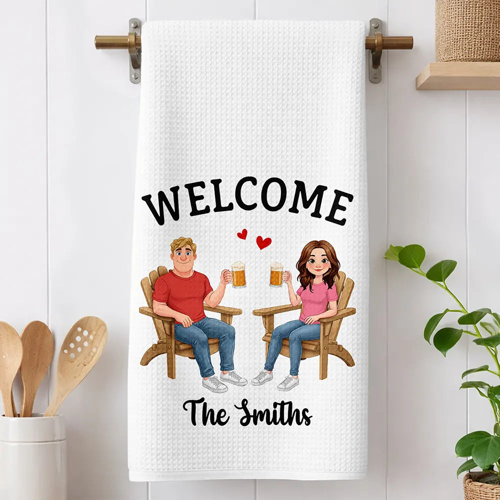 Welcome New Home Decoration Animate Couple - Personalized Kitchen Towel