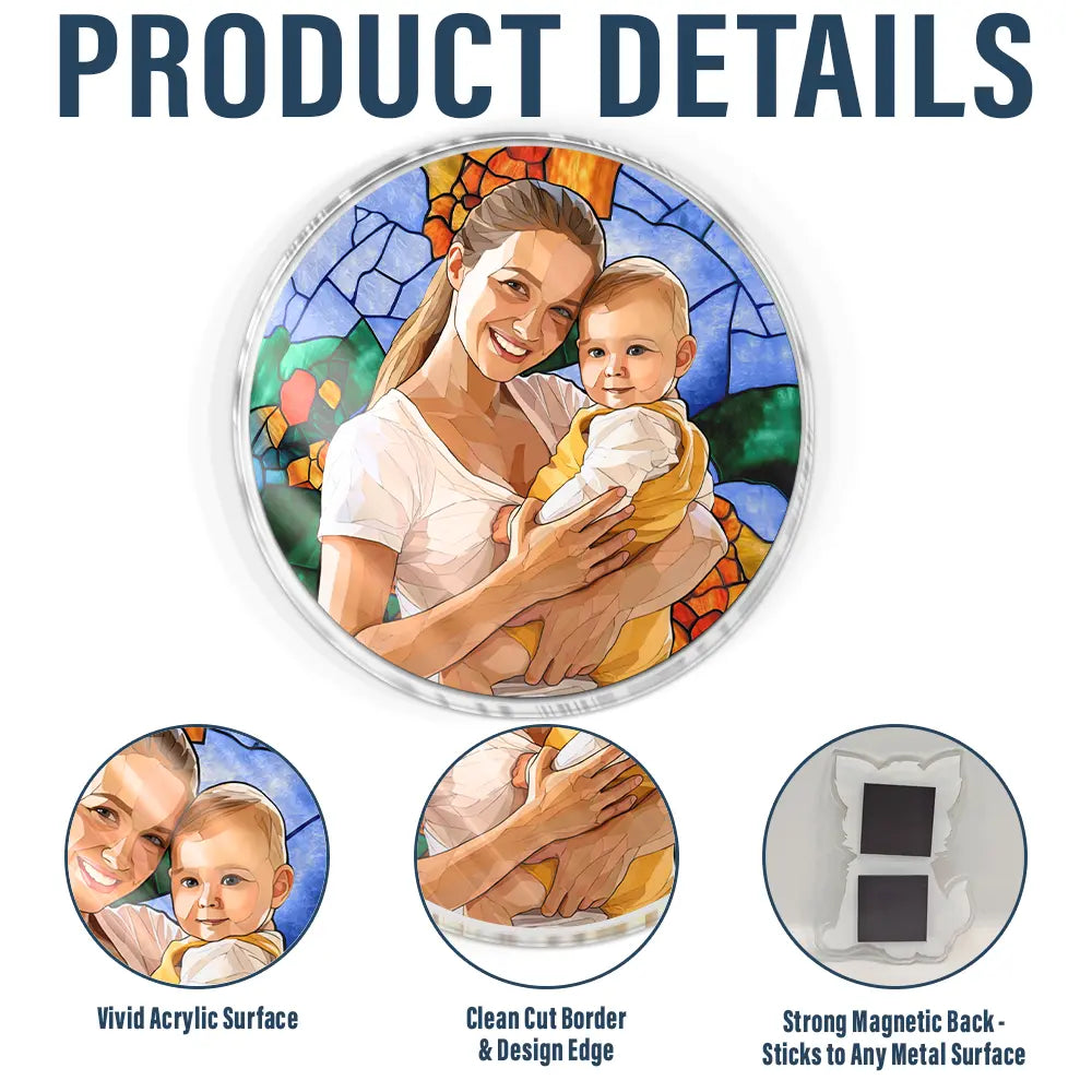 Art Design,Family,Photo - Stained Glass,Happy - Custom Photo Stained Glass Mom Grandma Parents Family - Personalized Acrylic Magnet
