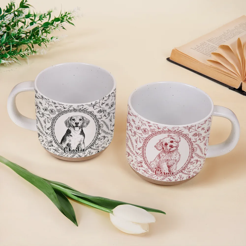 Art Design,Cozy,Pet Lovers,Photo - Pencil Sketch - Remove BG - Custom Photo Pencil Sketch Dog Cat Pet Portrait Toile Remembrance - Personalized Pottery Mug