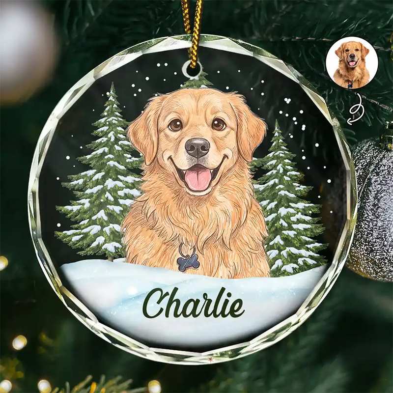 Art Design,Christmas,Cozy,Pet Lovers,Photo - Colored Pencil  - Custom Photo Colored Pencil Sketch Dog Cat Pet - Personalized Circle Glass Ornament