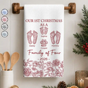 Christmas,Family,Icon,Happy - First Christmas As A Family Of Four Toile Footprints - Personalized Kitchen Towel