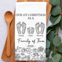 Christmas,Family,Icon,Happy - First Christmas As A Family Of Four Toile Footprints - Personalized Kitchen Towel