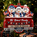Independence Day,America 250th,Christmas,Proud,Family,Icon - Snowman 250 Years Of Freedom - Personalized Custom Shaped Wooden Ornament