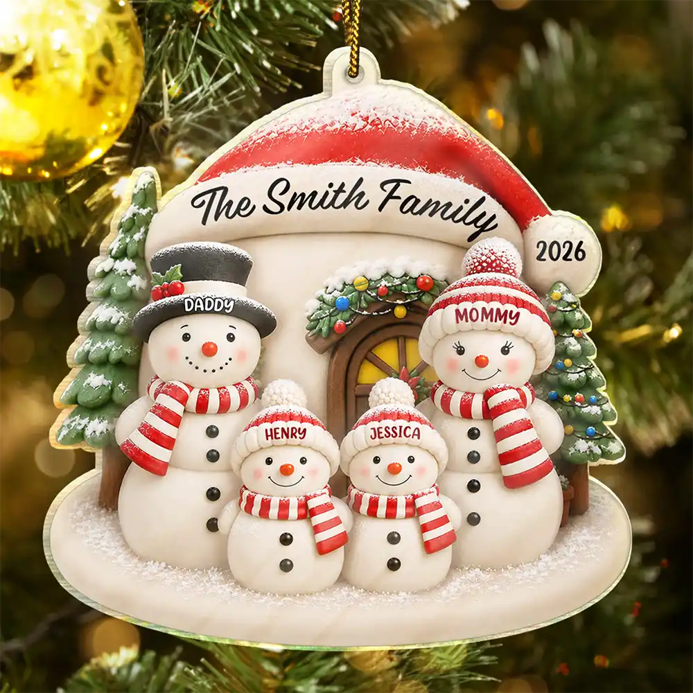 Snowman Family Home - Personalized Custom Shaped Acrylic Ornament