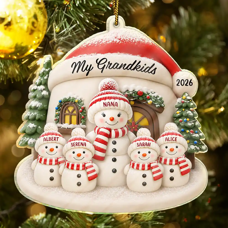 Family, Icon, Happy - Snowman Family Home - Personalized Custom Shaped Acrylic Ornament