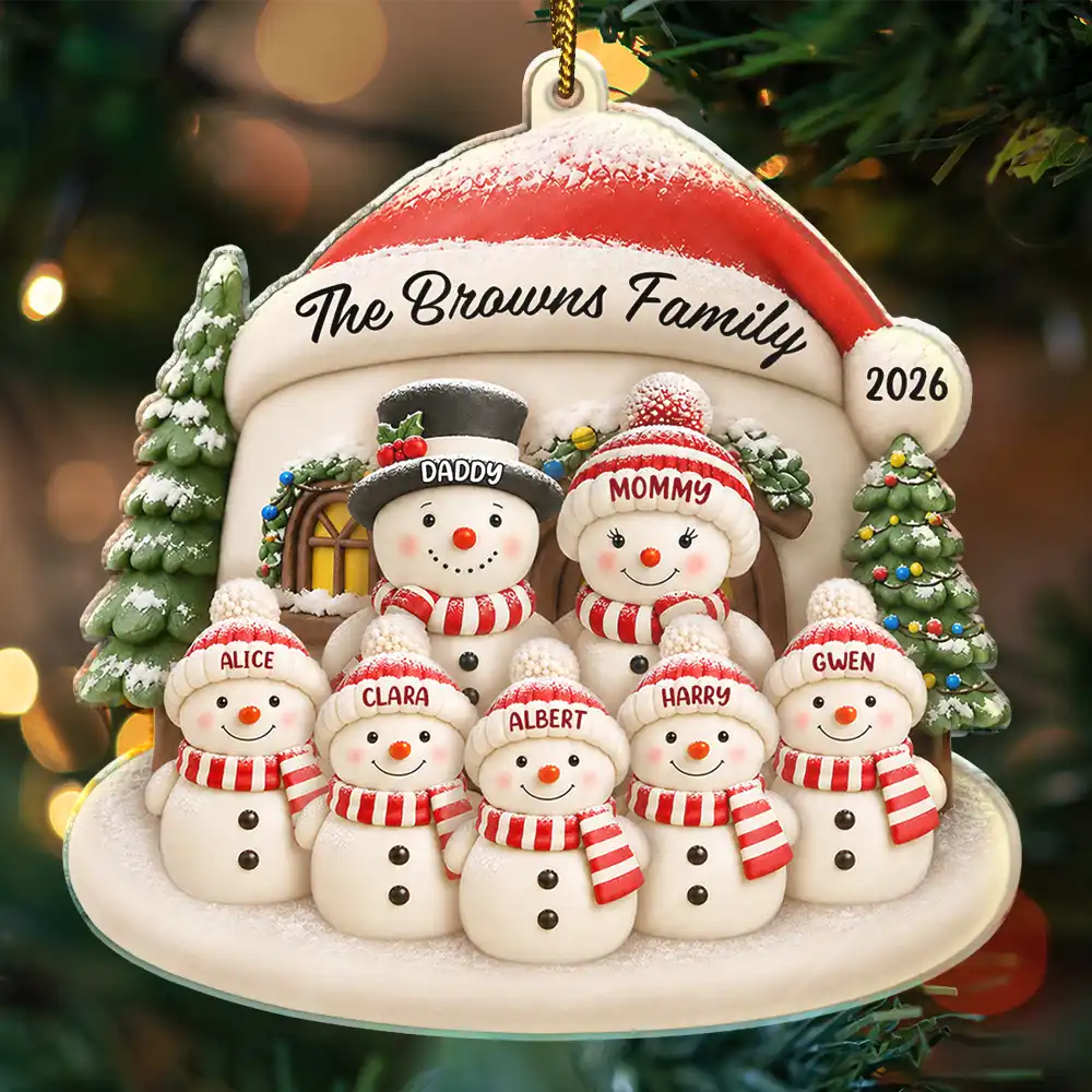 Family, Icon, Happy - Snowman Family Home - Personalized Custom Shaped Acrylic Ornament