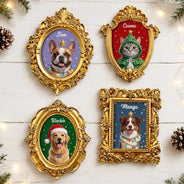 Art Design,Playful,Christmas,Pet Lovers,Photo - Christmas Accessories 3D Cartoon Pet - Custom Photo 3D Christmas Themed Pet Happy Dog Cat Pet - Personalized Ornate Frame