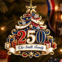 America 250th,Christmas,Proud,Family,Custom Text - 250 Years Of Freedom Christmas Tree - Personalized Custom Shaped Acrylic Ornament
