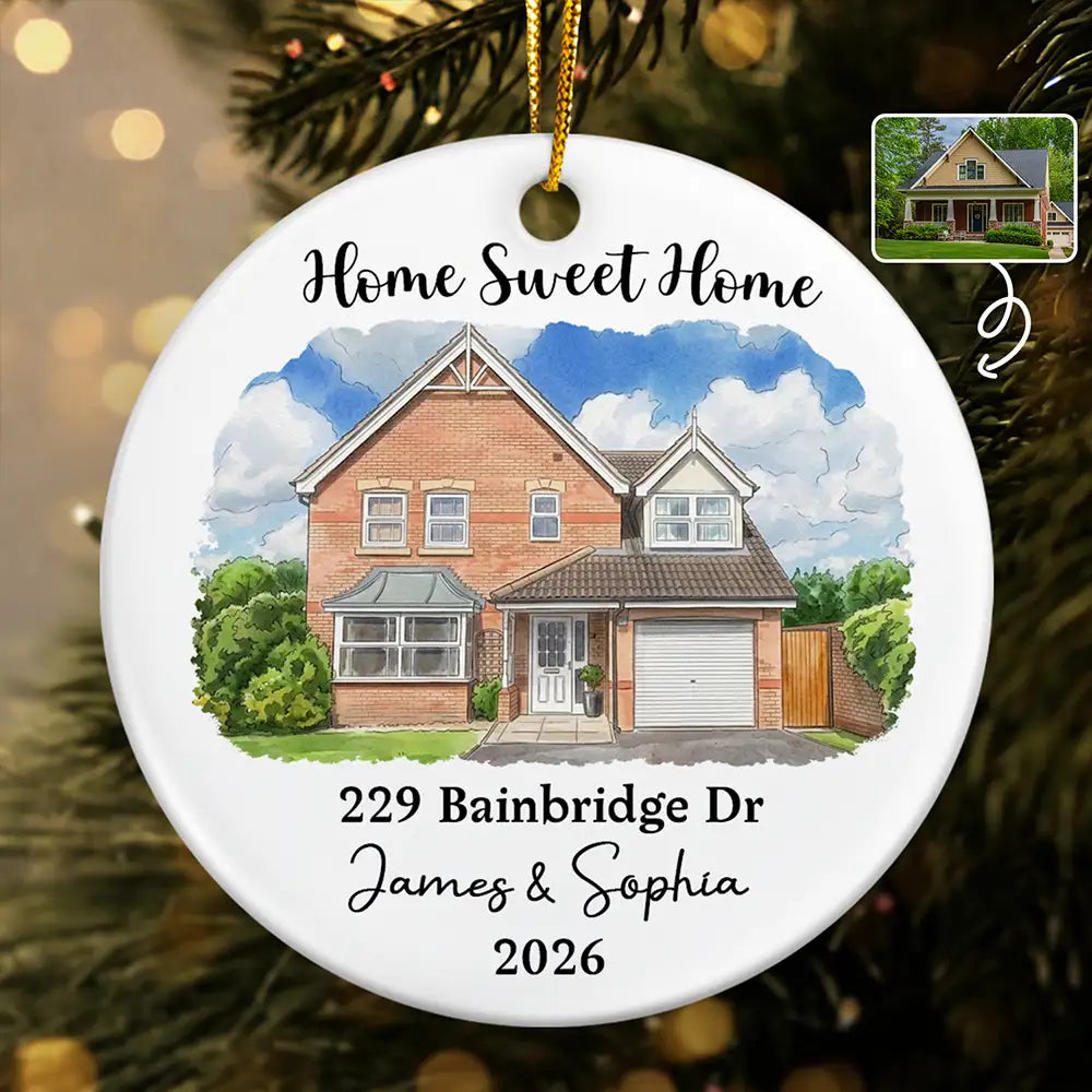 Art Design,Christmas,Gift For Couples,Photo - Vivid Watercolor Art,Happy - Custom Photo Vivid Watercolor Art Our New Home Wedding Gift Husband Wife - Personalized Circle Ceramic Ornament