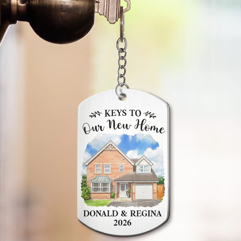 Art Design,New House,Gift For Couples,Photo - Vivid Watercolor Art,Happy - Custom Photo Vivid Watercolor Art Keys To Our New Home Wedding Gift Husband Wife - Personalized Aluminum Keychain