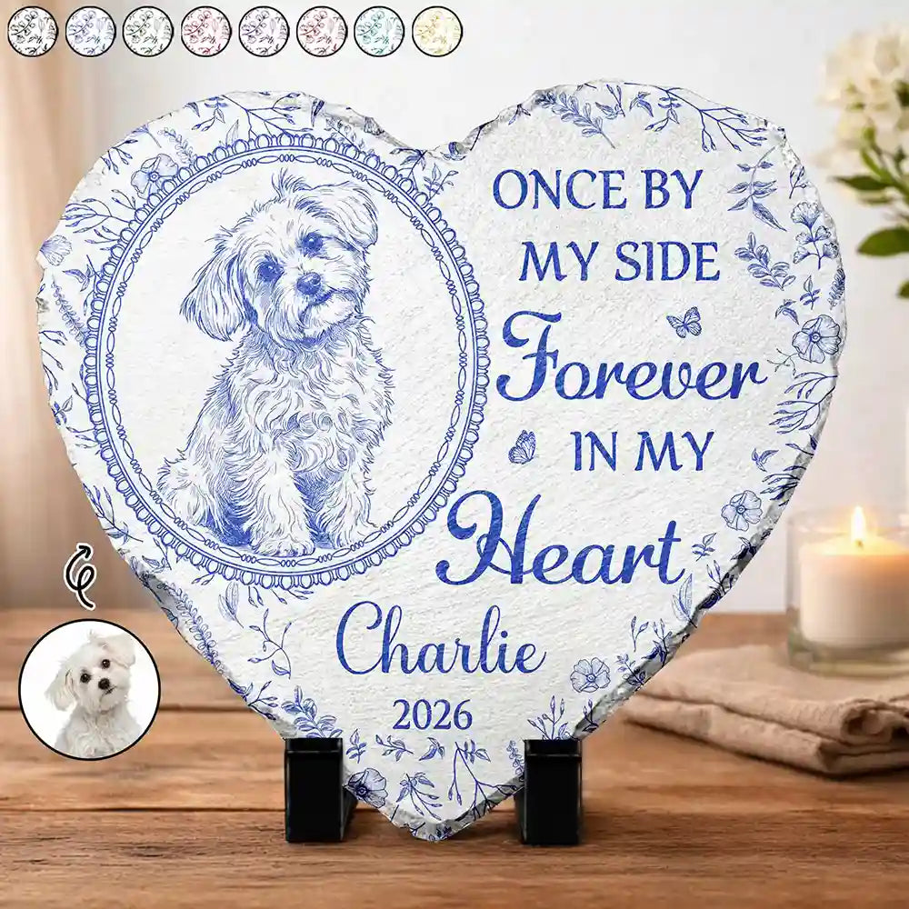 Art Design,Healing,Pet Memorial,Pet Lovers,Memorial,Photo - Pencil Sketch - Remove BG - Custom Photo Pencil Sketch Once By My Side Forever In My Heart - Personalized Heart Memorial Garden Stone