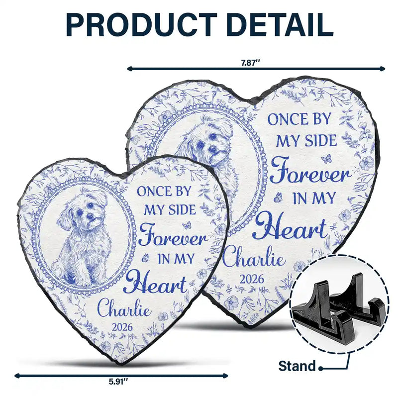Art Design,Healing,Pet Memorial,Pet Lovers,Memorial,Photo - Pencil Sketch - Remove BG - Custom Photo Pencil Sketch Once By My Side Forever In My Heart - Personalized Heart Memorial Garden Stone