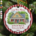 Art Design,Christmas,Family,Photo - Vivid Watercolor Art,Happy - Custom Photo Vivid Watercolor Art Our New Home Wedding Gift Husband Wife Stripe - Personalized Circle Ceramic Ornament