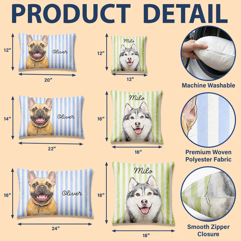 Art Design,Playful,Pet Lovers,Photo - Vivid Watercolor Art - Custom Photo Vivid Watercolor Art Happy Dog Cat Pet Stripe - Personalized Pillow