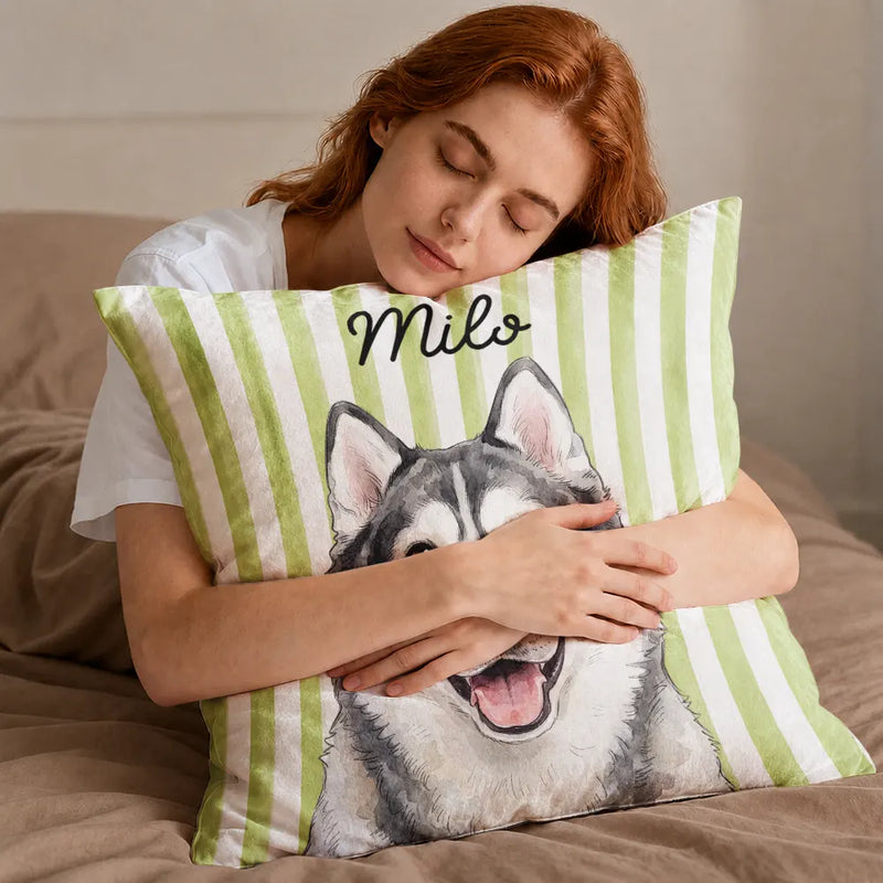 Art Design,Playful,Pet Lovers,Photo - Vivid Watercolor Art - Custom Photo Vivid Watercolor Art Happy Dog Cat Pet Stripe - Personalized Pillow