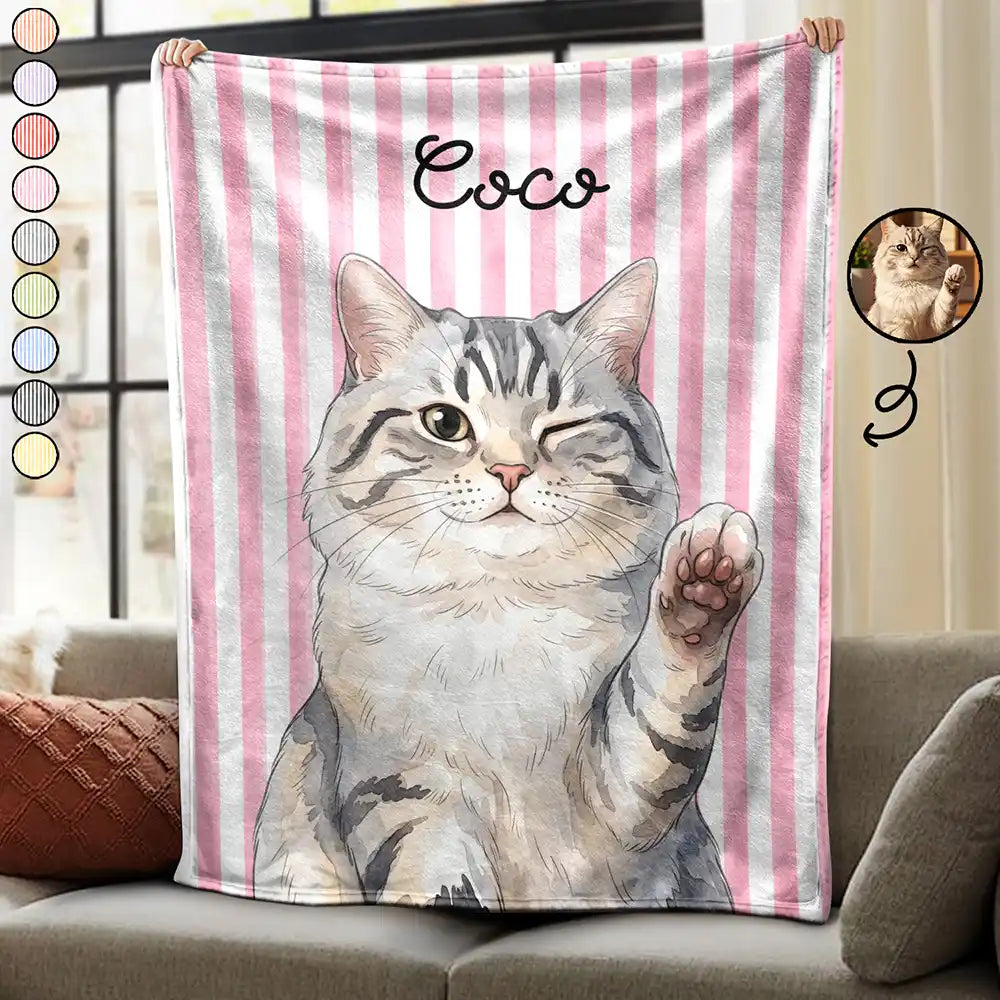 Art Design,Playful,Pet Lovers,Photo - Vivid Watercolor Art - Custom Photo Vivid Watercolor Art Happy Dog Cat Pet Stripe - Personalized Fleece Blanket, Sherpa Blanket
