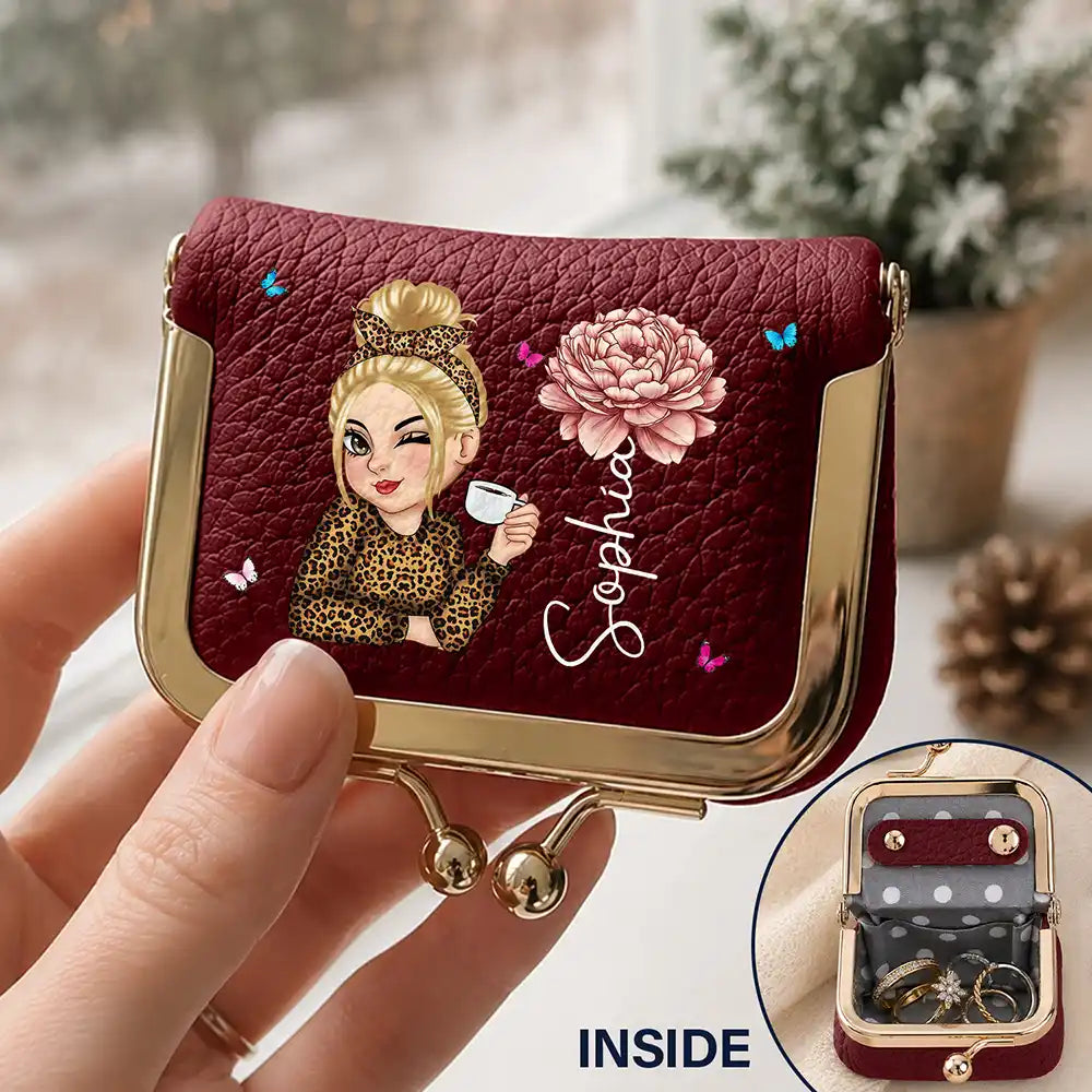 Playful,Gift For Yourself,Gift For Women,Vector,Icon - Gift For Her With Character And Birth Month Flower - Personalized Kiss Lock Jewelry Case