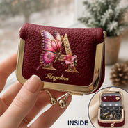 Confident,Gift For Yourself,Gift For Women,Icon - Flower Butterfly Monogram And Name Gift For Her - Personalized Kiss Lock Jewelry Case