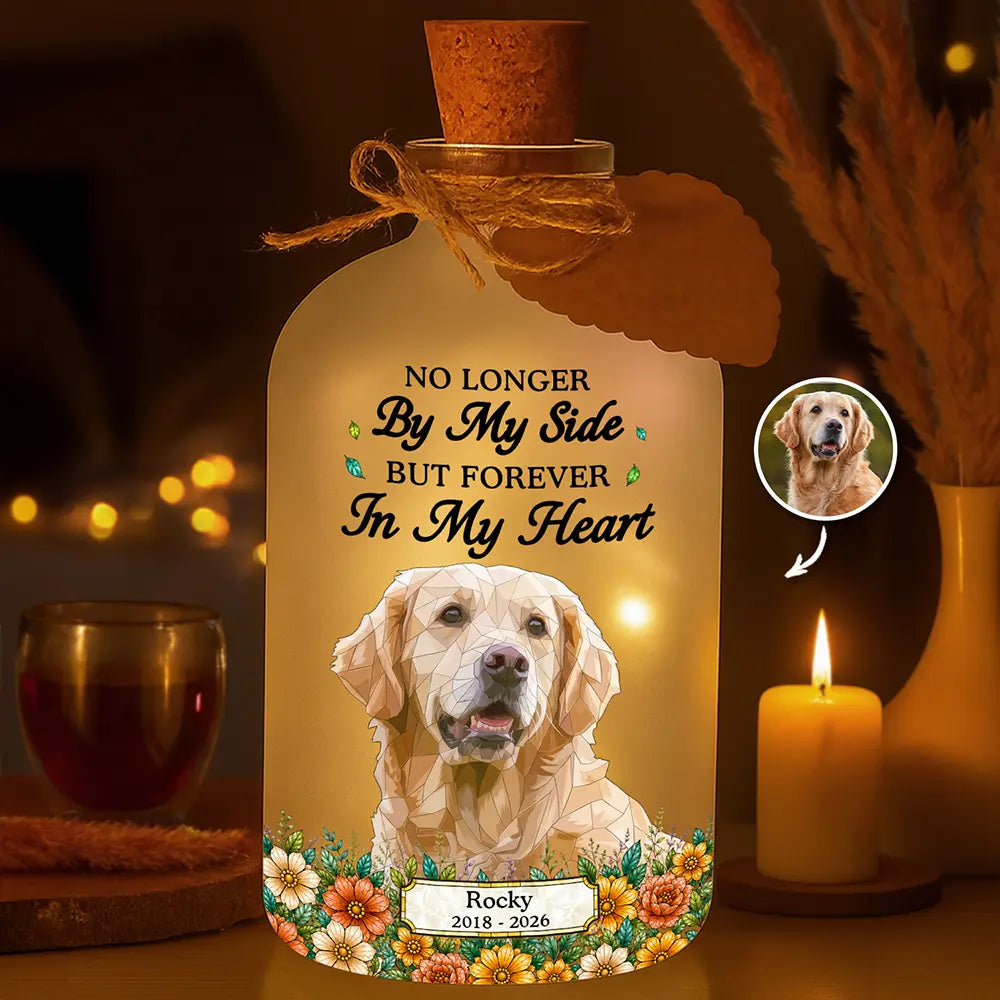 Art Design,Christmas,Pet Memorial,Sympathetic,Pet Lovers,Memorial,Photo - Stained Glass - Custom Photo Stained Glass Memorial Pet Forever In My Heart Always Loved - Personalized Short Bottle Light