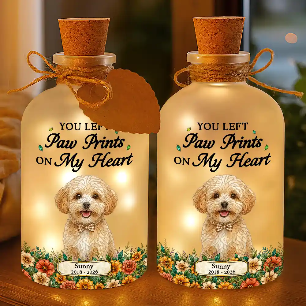 Art Design,Christmas,Pet Memorial,Sympathetic,Pet Lovers,Memorial,Photo - Stained Glass - Custom Photo Stained Glass Memorial Pet Forever In My Heart Always Loved - Personalized Short Bottle Light