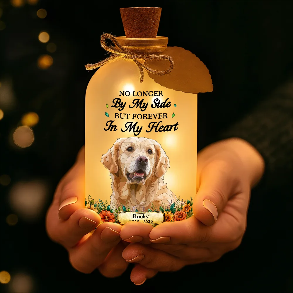 Art Design,Christmas,Pet Memorial,Sympathetic,Pet Lovers,Memorial,Photo - Stained Glass - Custom Photo Stained Glass Memorial Pet Forever In My Heart Always Loved - Personalized Short Bottle Light