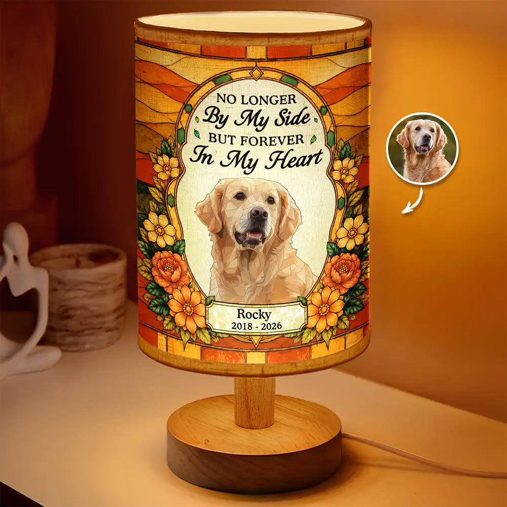 Custom Photo Stained Glass Memorial Pet Forever In My Heart Always Loved - Personalized Fabric Lamp