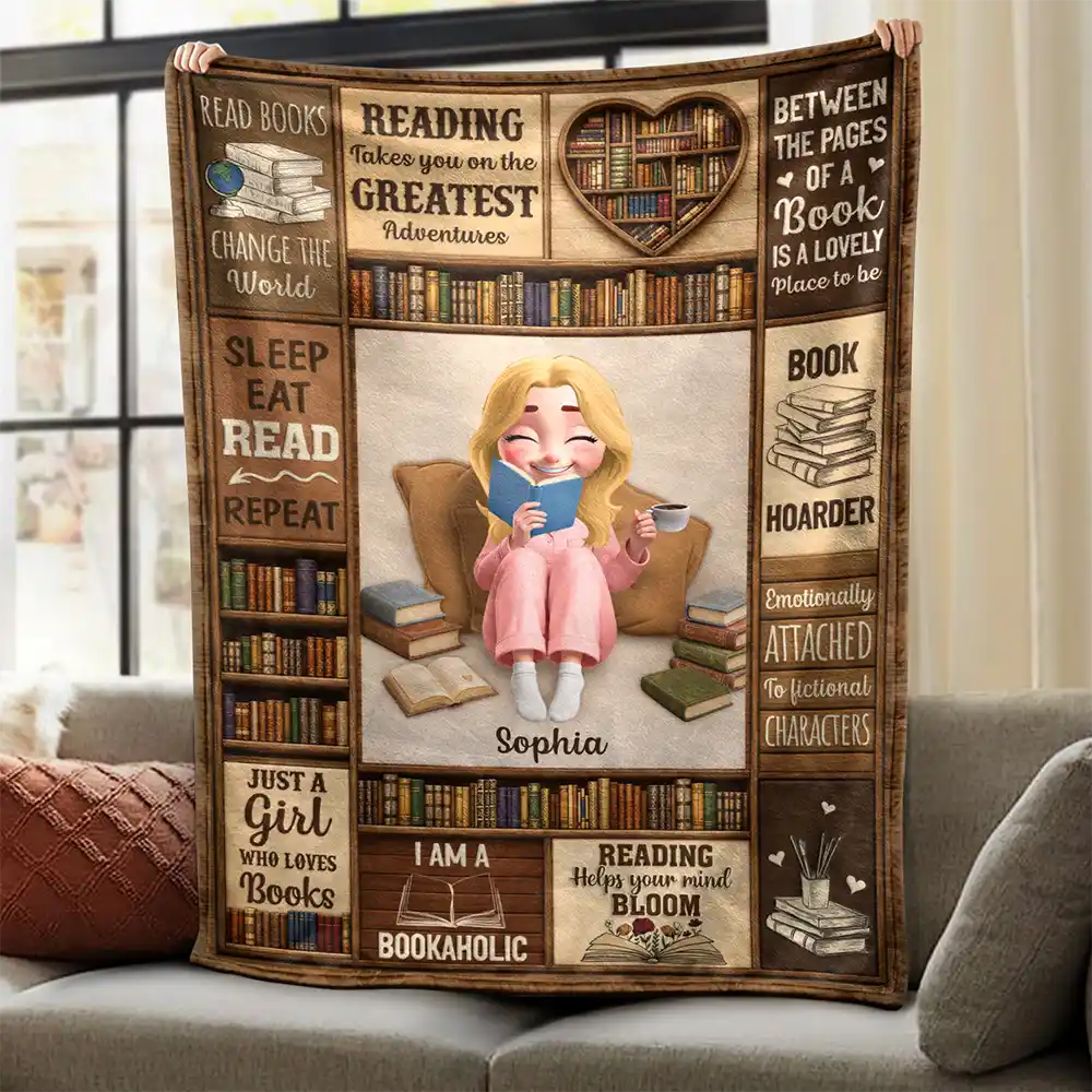 Confident,Christmas,Reading,Gift For Yourself,Gift For Women,Vector - My Reading Blanket I Am A Bookaholic Gift For Book Lovers - Personalized Fleece Blanket, Sherpa Blanket