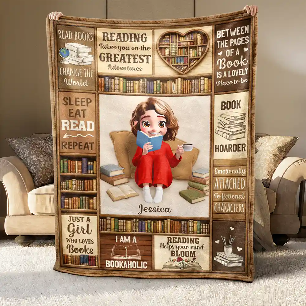 Confident,Christmas,Reading,Gift For Yourself,Gift For Women,Vector - My Reading Blanket I Am A Bookaholic Gift For Book Lovers - Personalized Fleece Blanket, Sherpa Blanket