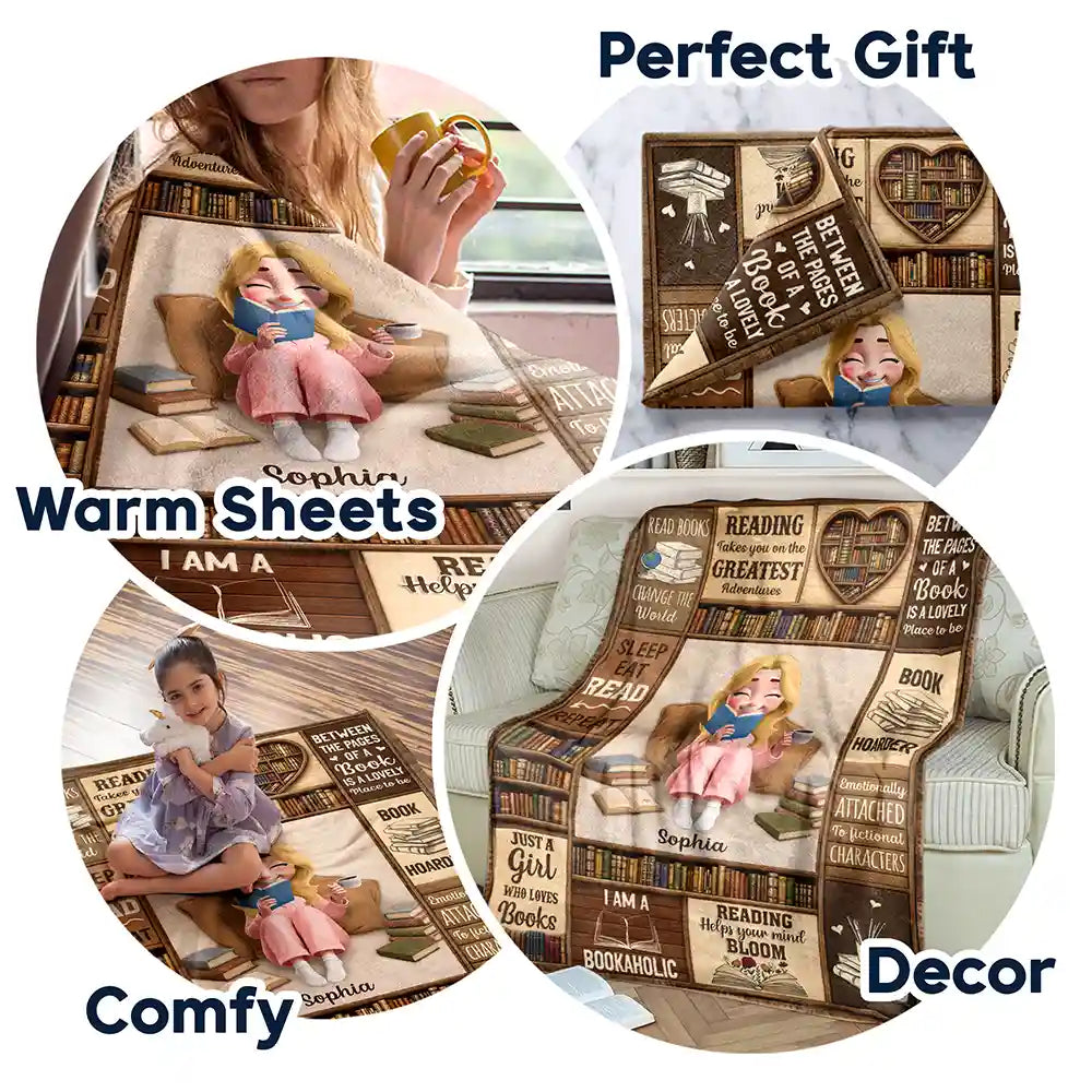 Confident,Christmas,Reading,Gift For Yourself,Gift For Women,Vector - My Reading Blanket I Am A Bookaholic Gift For Book Lovers - Personalized Fleece Blanket, Sherpa Blanket