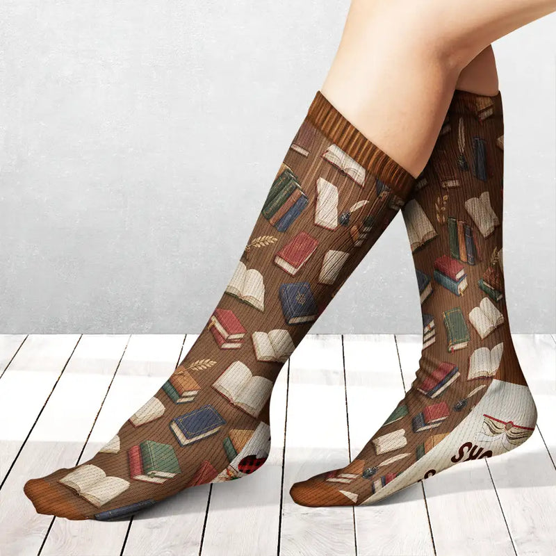 Confident,Christmas,Reading,Gift For Yourself,Gift For Women,Vector - Shhh I'm Reading Gift For Book Lovers - Personalized Socks