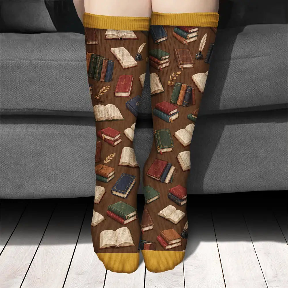 Confident,Christmas,Reading,Gift For Yourself,Gift For Women,Vector - Shhh I'm Reading Gift For Book Lovers - Personalized Socks