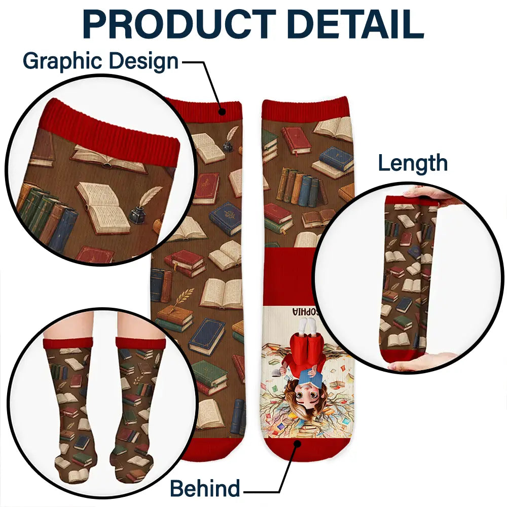 Confident,Christmas,Reading,Gift For Yourself,Gift For Women,Vector - Shhh I'm Reading Gift For Book Lovers - Personalized Socks