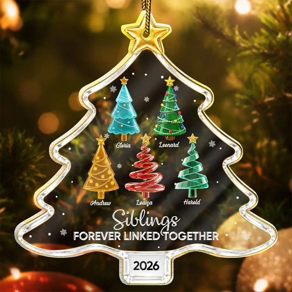 Sentimental,Christmas,Gift For Sibling,Icon - Crystal Effect Pine Trees Brothers & Sisters Forever Linked Together - Personalized Custom Shaped Acrylic Ornament