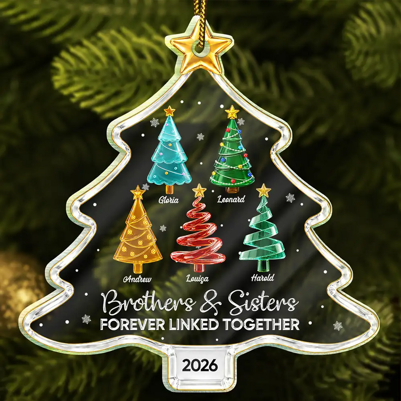 Sentimental,Christmas,Gift For Sibling,Icon - Crystal Effect Pine Trees Brothers & Sisters Forever Linked Together - Personalized Custom Shaped Acrylic Ornament