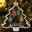 Sentimental,Christmas,Gift For Sibling,Icon - Crystal Effect Pine Trees Brothers & Sisters Forever Linked Together - Personalized Custom Shaped Acrylic Ornament