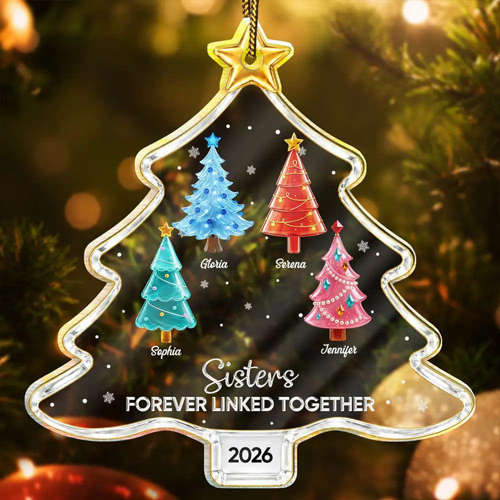 Sentimental,Christmas,Gift For Sibling,Icon - Crystal Effect Pine Trees Brothers & Sisters Forever Linked Together - Personalized Custom Shaped Acrylic Ornament