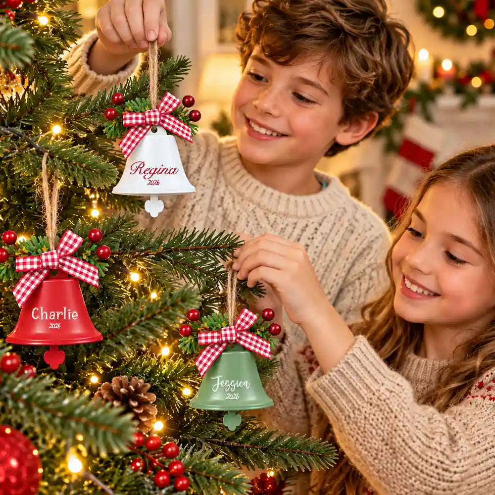 Christmas,Custom Text,Family,Happy,Indoor Decor - Family Christmas Gift - Personalized Tree Hanging Decoration Bell Ornament