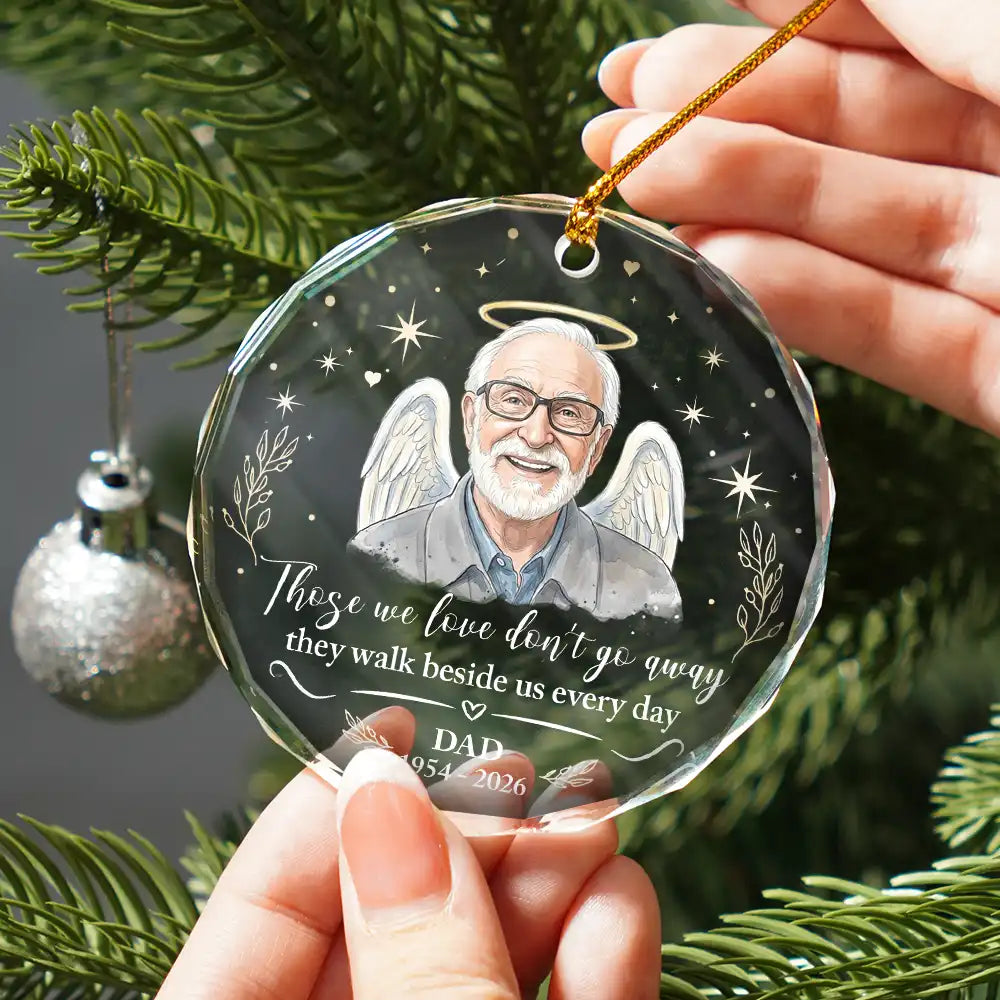 Art Design, Christmas, Custom Photo, Family, Healing, Indoor Decor, Memorial, Memorial Loved One, Photo - Vivid Watercolor Art Memorial - Sympathy Christmas Gift For Loss Of Dad - Personalized Custom Photo Watercolor Your Wings Were Ready Glass Ornament