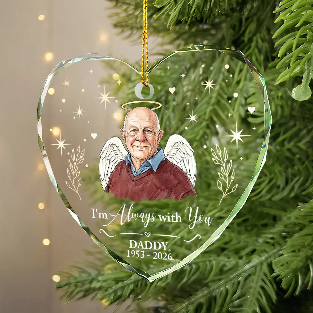 Art Design, Christmas, Custom Photo, Family, Healing, Indoor Decor, Memorial, Memorial Loved One, Photo - Vivid Watercolor Art Memorial - Sympathy Christmas Gift For Loss Of Dad - Personalized Custom Photo Watercolor Your Wings Were Ready Glass Ornament