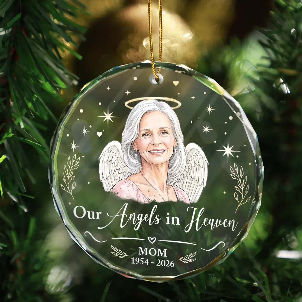 Art Design, Christmas, Custom Photo, Family, Healing, Indoor Decor, Memorial, Memorial Loved One, Photo - Vivid Watercolor Art Memorial - Sympathy Christmas Gift For Loss Of Dad - Personalized Custom Photo Watercolor Your Wings Were Ready Glass Ornament