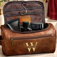 Confident,Gift For Men,Gift For Yourself,Gifts For Him,Monogram,Top Market - Gift For Men, Husband, Dad - Personalized Monogram Vintage Leather Toiletry Bag