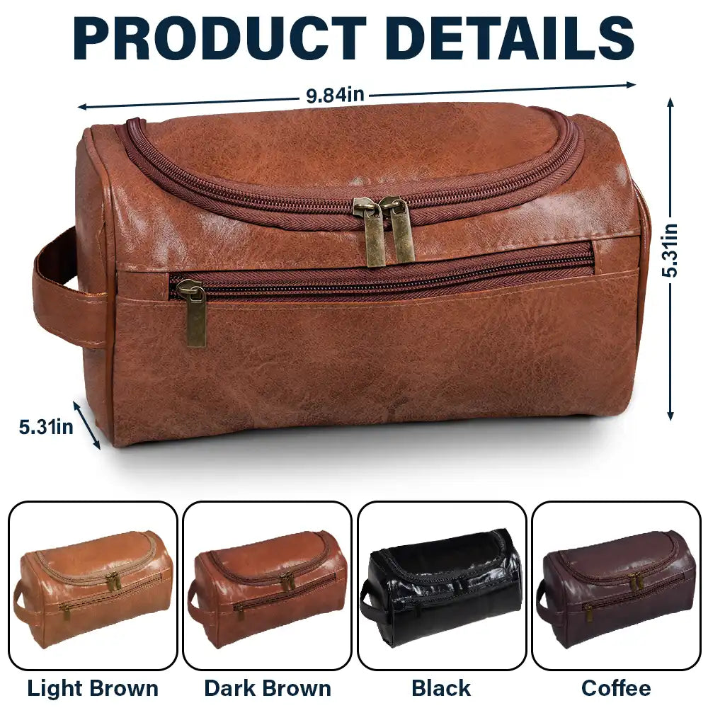 Confident,Gift For Men,Gift For Yourself,Gifts For Him,Monogram,Top Market - Gift For Men, Husband, Dad - Personalized Monogram Vintage Leather Toiletry Bag