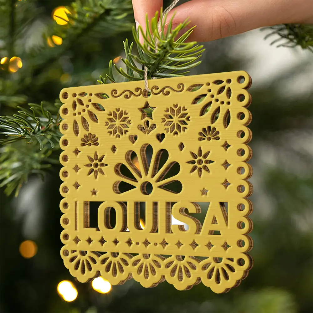 Christmas, Custom Text, Family, Happy, Top Market - Gift For Family - Personalized Papel Picado Wooden Ornament
