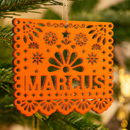 Christmas, Custom Text, Family, Happy, Top Market - Gift For Family - Personalized Papel Picado Wooden Ornament