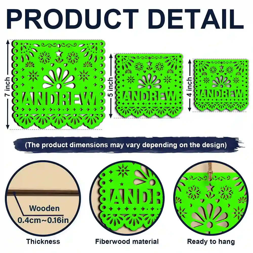 Christmas, Custom Text, Family, Happy, Top Market - Gift For Family - Personalized Papel Picado Wooden Ornament