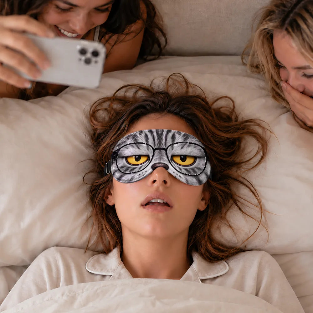 Christmas,Humorous,Icon,Pet Lovers,Travel - Travel Gift For Dog Lovers, Cat Lovers - Personalized Cartoon Dog And Cat Face Expression Funny Sleep Mask
