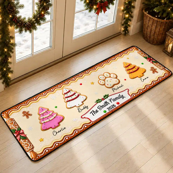 Christmas,Family,Icon,Sentimental - Christmas Decor For Family - Personalized Family Forever Linked Together Gingerbread Style Runner Rug