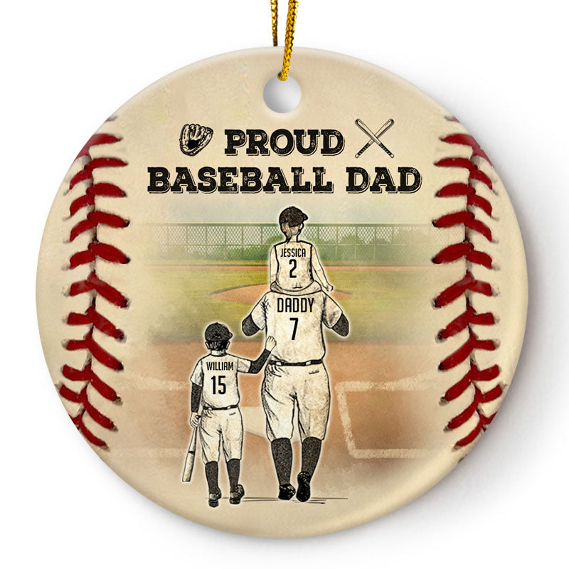 Fier papa de baseball - Cadeau de Noël pour papa - Ornement en céramique personnalisé