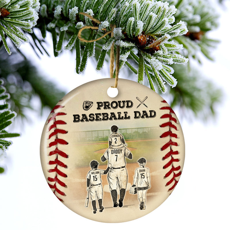 Proud Baseball Dad - Christmas Gift For Dad - Personalized Custom Circle Ceramic Ornament